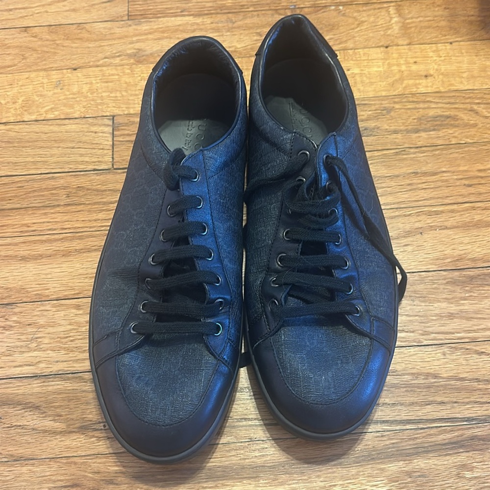 RARE🔥 GUCCI Monogram Lo Top Leather Sneakers Guccisima GG Web Supreme Men's 12 - Picture 2 of 5